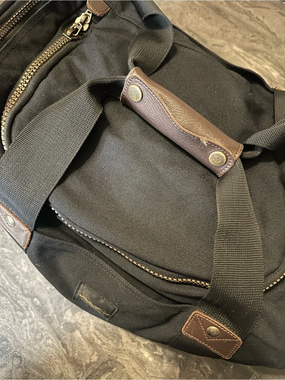 Eddie Bauer Black Canvas Duffel with Brown Leather Trim